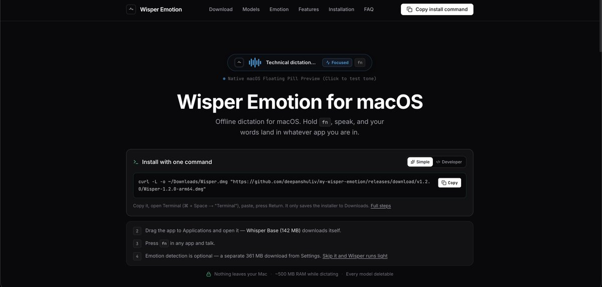 deepanshuliv's tweet photo. Today i created a mac native voice to text application .
  Link: https://t.co/ZzDqUpNfB9

🎙️ Fast, private dictation for macOS.
— captures ~1s before you start speaking
— removes pauses with Silero VAD
— cleans fillers automatically
— understands “scratch that”
— adapts formatting to the app
— runs entirely offline

All local. All yours.

give it a try ...

And star it on :- https://t.co/Ghmj7x1dAj