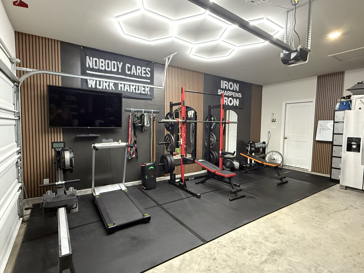 Randi_J_Wood's tweet photo. When your teenager asks “mom… dad… can we clean up the garage and make a workout space for me?” SAY LESS! #TeamWood knocked this one out in 4 days and it’s one of my favorite projects we’ve done. Thank you @DWoo22 for making it happen! #NoOffDays https://t.co/DTXvbcUslZ