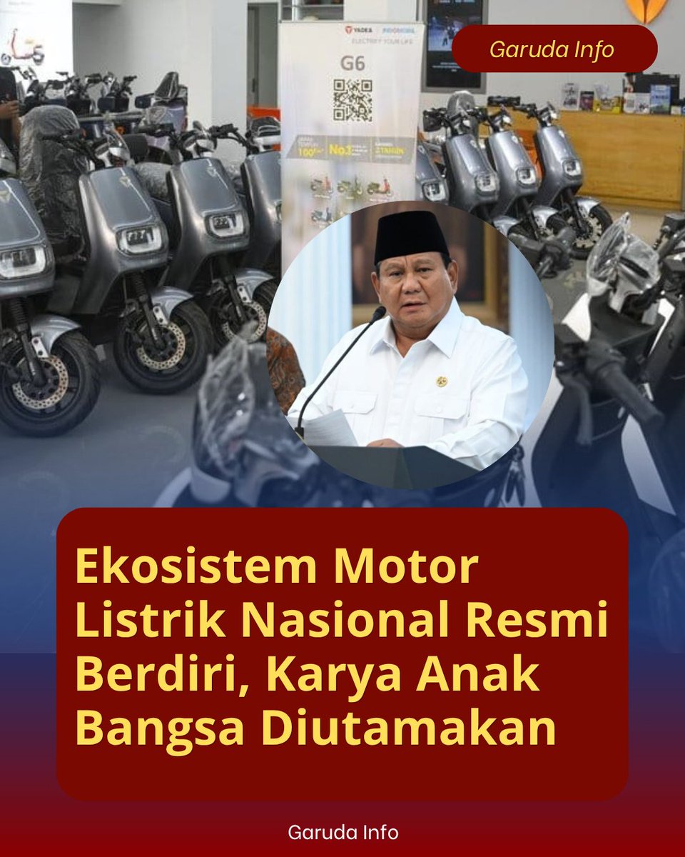 gesit_men's tweet photo. Presiden Prabowo meresmikan Molinas lengkap dengan ekosistem pendukungnya. Mulai dari pabrik hingga infrastruktur charging. Langkah konkret menuju ketahanan energi.

#jagaindonesia #kamibersamapresiden #BanggaBuatanIndonesia #MotorListrikNasional #IndonesiaMaju https://t.co/ec2JhrvG4n