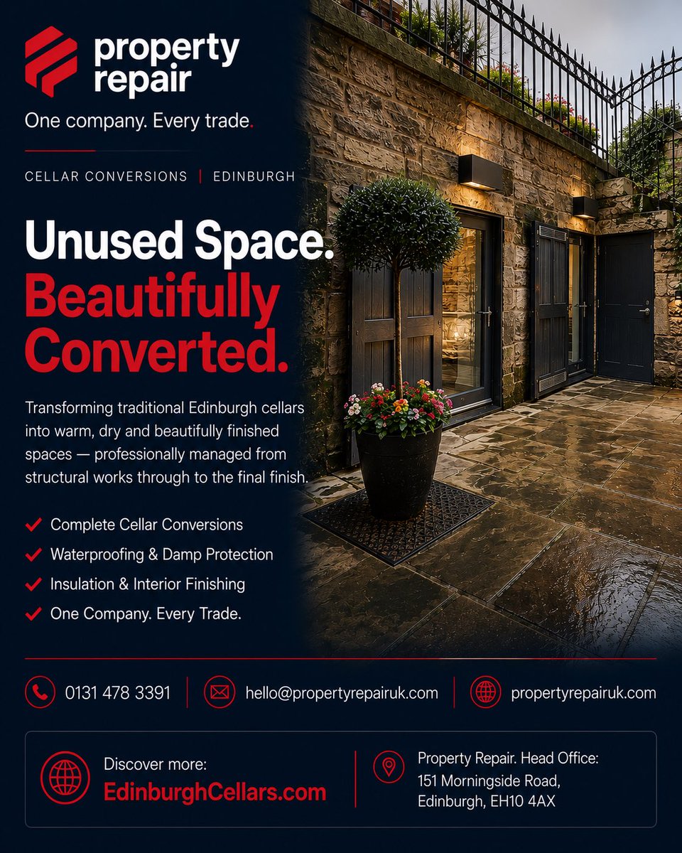 Prop3rtyRepair's tweet photo. Edinburgh’s traditional cellars have incredible potential.

Property Repair transforms unused, damp and tired cellar spaces into warm, dry and beautifully finished rooms — adding practical space and long-term value to your property.  

Visit https://t.co/FwOoxaEoHL for more info. https://t.co/hZdsAPDc9u
