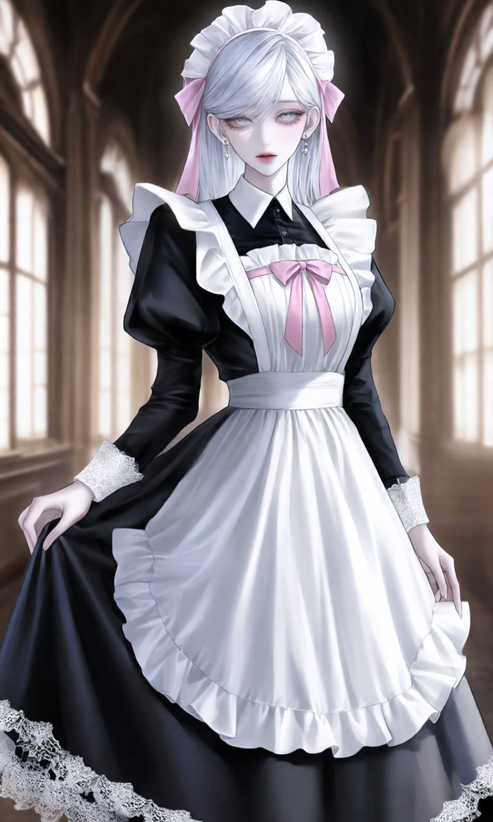 kemari_de's tweet photo. 🎀衣装プロンプト配布🎀

メンズメイドさんの衣装です🍭
(女の子も着れます〇)

ロングスカートにかわいいヘッドドレス、リボンをお好きなカラーに指定できます🩵🩶🩷
ALTにあります♩

どなたでも使用🙆‍♀️
引用🆙必須♩
(見たいのでお願いします！)

リプに続きます（՞>⩊<՞） https://t.co/geB0Erd3ue