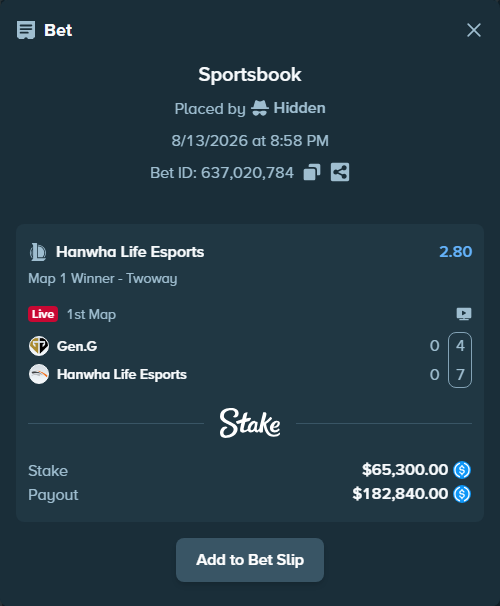 stakehighroller's tweet photo. $65,300 on Hanwha Life Esports to win Map 1 (LoL). Conviction or chaos?

#LCK Match this slip https://t.co/VEyL4XaBsh https://t.co/a8YbGJgQSJ