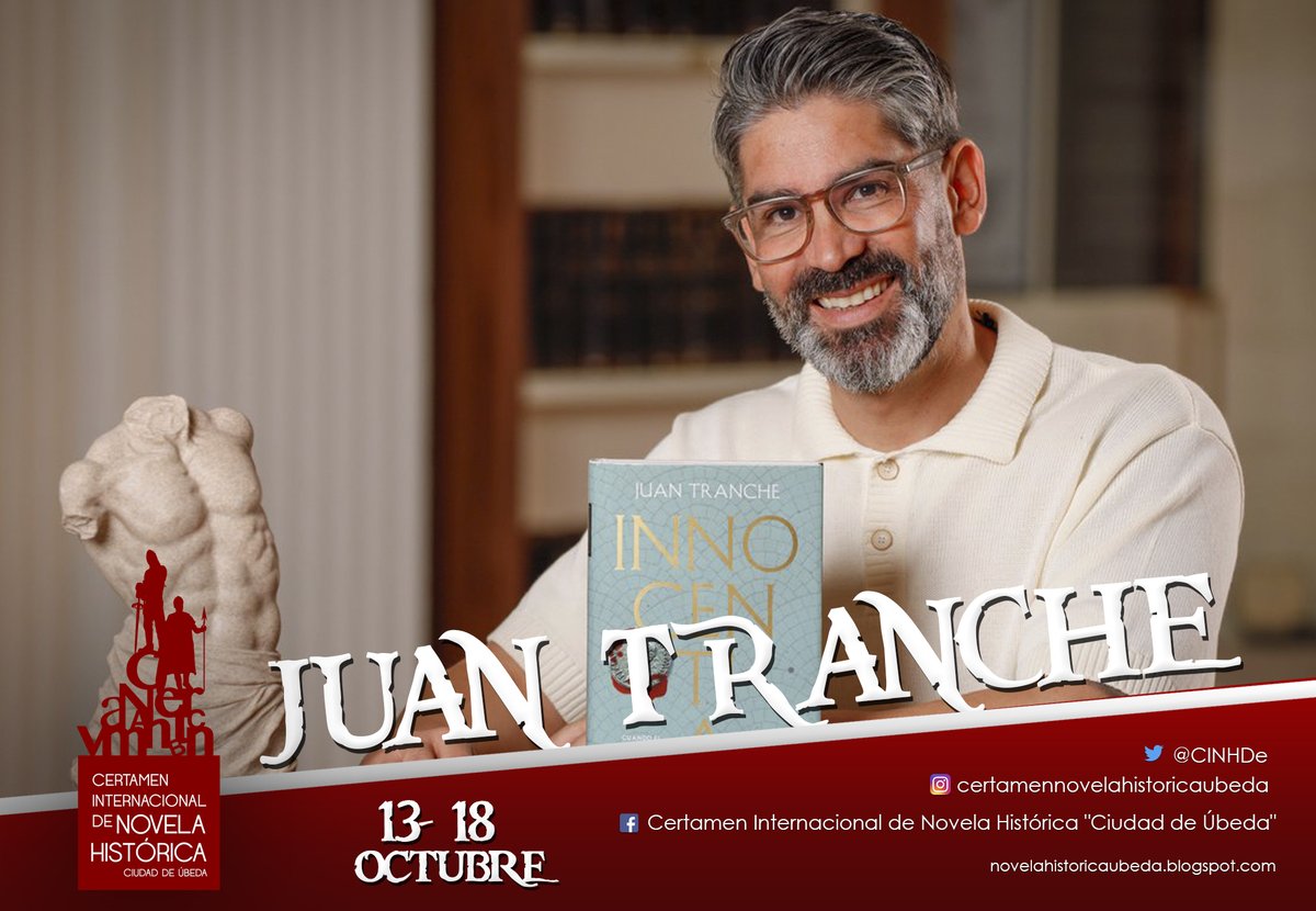 CINHDe's tweet photo. 🏺Juan Tranche presentará Innocentia en la XV edición del Certamen de Novela Histórica de Úbeda.

➕información pinchando en el enlace.

https://t.co/WIDXuySJCR https://t.co/JnU4J5BDtp