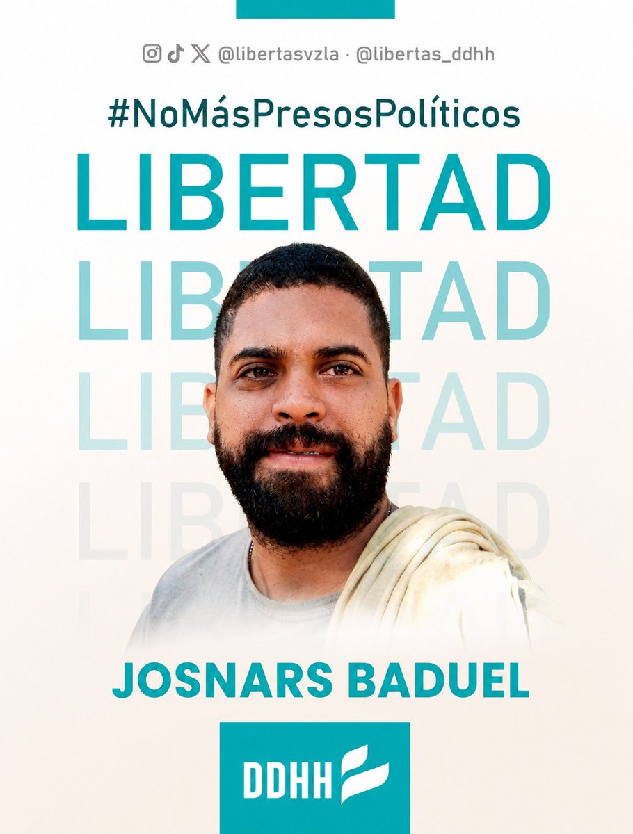 LibertasDDHH's tweet photo. No hay razón que justifique que un venezolano esté privado de su libertad por sus ideas, por expresarse o por defender la democracia. #QueSeanTodos https://t.co/kfQ5S9klqv