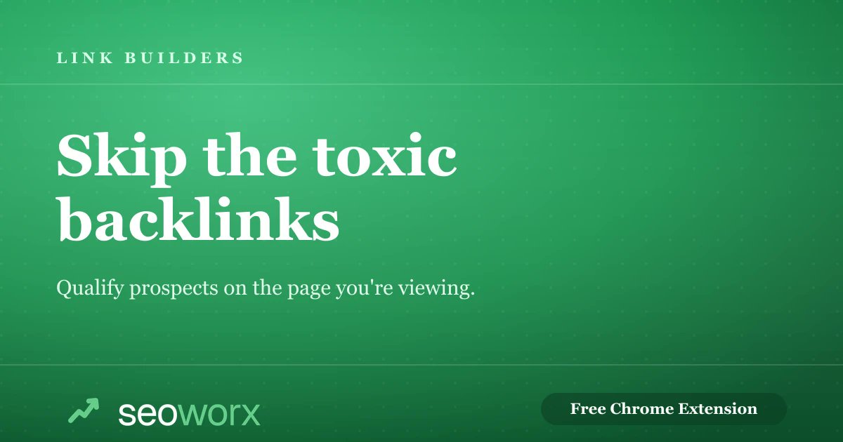 seoworxapp's tweet photo. Link builders: filter out toxic sites before they hit your outreach sheet.

SEOworx shows DA, Spam Score, linking domains &amp; traffic on every SERP result as you browse. Fewer bad links, less manual QA.

Free 👇
https://t.co/mY97dYRBhm

#LinkBuilding #SEO https://t.co/SZDTIJaHt8