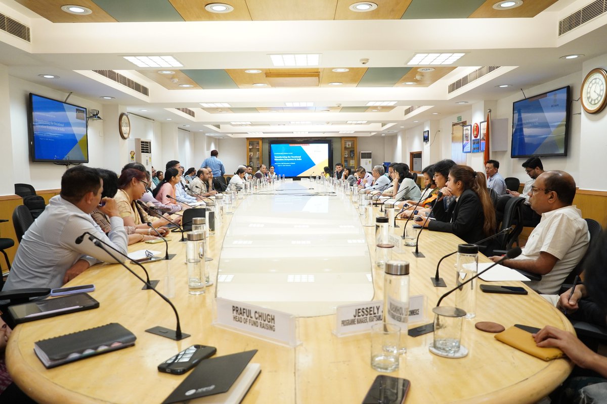 NITIAayog's tweet photo. NITI Aayog organised a Stakeholder Consultation on “Transforming Vocational Education in India: Vocational Education in Schools”, chaired by Dr. Joram Aniya, Member, NITI Aayog.

The consultation brought together representatives from the Department of School Education & Literacy (DoSE&L), NCVET, State education departments, schools, Sector Skill Councils, industry, UNICEF, research organisations, and civil society organisations to deliberate on strengthening vocational education in schools.

The discussions focused on meaningful skill exposure from Grade 6 onwards, strengthening teacher and trainer capacity, building stronger State institutions, deepening industry and apprenticeship linkages, expanding career pathways, promoting inclusion, and improving learner and employment outcomes.

The consultation also emphasised the need for structured learning experiences and clear pathways connecting school education with further education, vocational training, apprenticeships, employment, and entrepreneurship, while encouraging the sharing of good practices and scalable models from States, schools, and industry partnerships.

#VocationalEducation #SkillDevelopment 

@PMOIndia @narendramodi @Rao_InderjitS @MIB_India @PIB_India @DDNewslive @ashoklahiribjp