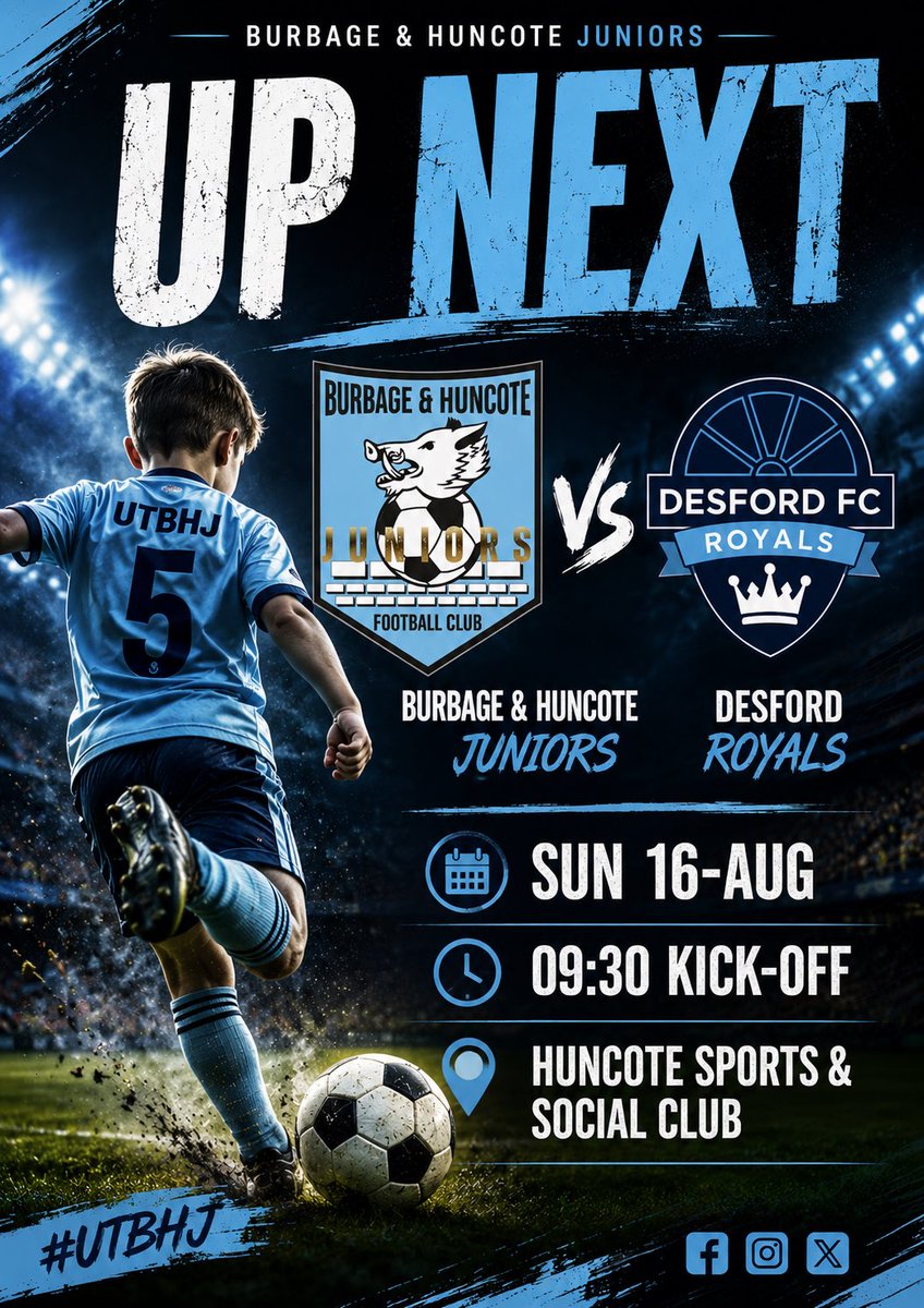 BurbageHunJnrs's tweet photo. Match Day Incoming ⚽

🆚 Desford Royals
🗓️ Sun 16-Aug | ⏰ 09:30 kick-off
📍 Huncote Sports &amp; Social Club

We’re back in action this Sunday! 🩵⚽️ Time to get ready for another morning of football, development and plenty of fun.

#UTBHJ #GrassrootsFootball https://t.co/Cv83LqCcDS