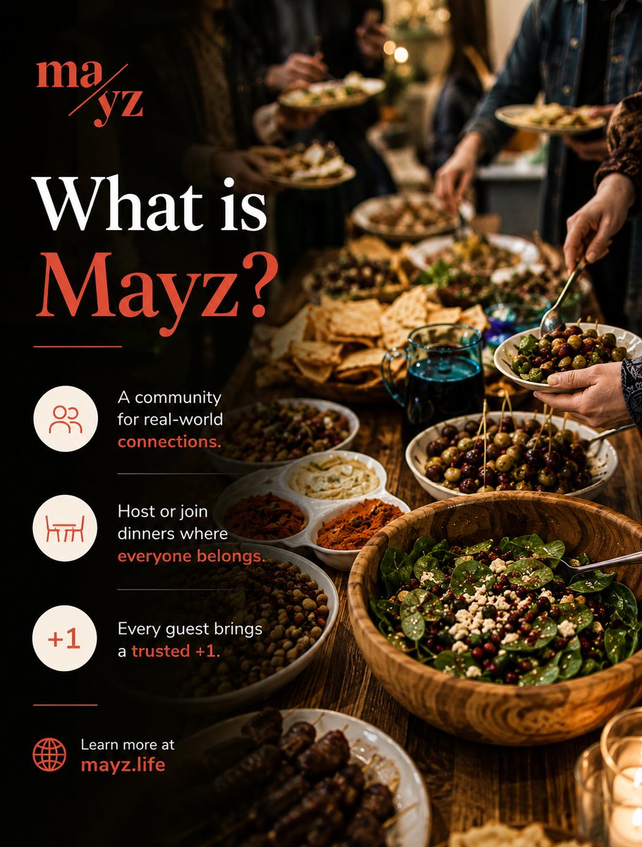LetsMayz's tweet photo. What if a dinner could be the start of something bigger?

Mayz is about bringing people together around a table, sharing good food, and making
real connections.

👉 Join Mayz through the link in bio.

#Mayz #RealConnections #DinnerTogether #MeaningfulConnections https://t.co/LIN81q1HQv