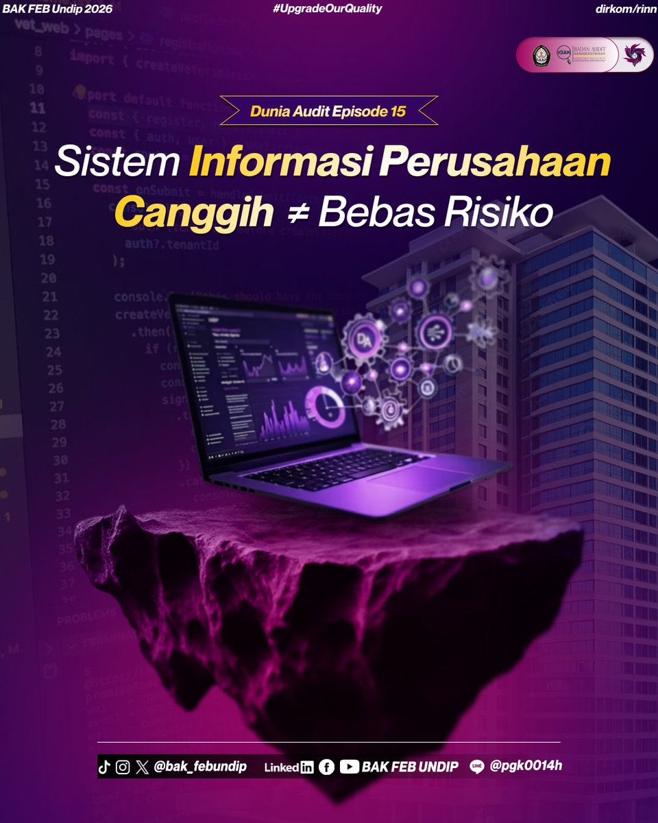 BAK_FEBUNDIP's tweet photo. [𝐃𝐮𝐧𝐢𝐚 𝐀𝐮𝐝𝐢𝐭 𝐄𝐩𝐬.𝟏𝟓 🔐]

Halo, Calon Auditor Muda! 👩🏼‍💻

Sistem informasi canggih ≠ bebas risiko! 👀

ERP, Cloud Computing, dan Big Data memang meningkatkan efisiensi, tapi juga membawa risiko seperti kebocoran data, Human Error, hingga Social Engineering⚠️ https://t.co/3M5ef7HL78
