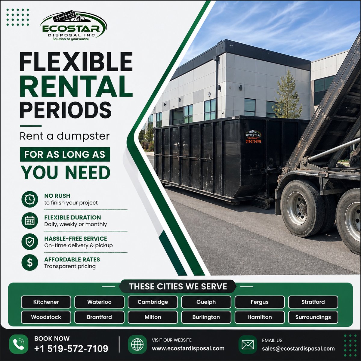 ecostardisposal's tweet photo. 🚛 YOUR PROJECT. YOUR TIMELINE. YOUR DUMPSTER.

Need a bin for a few days—or a little longer?
With #EcostarDisposal Inc., you get the flexibility to keep your #dumpster for the duration your #project actually needs. https://t.co/WRZI3016RW