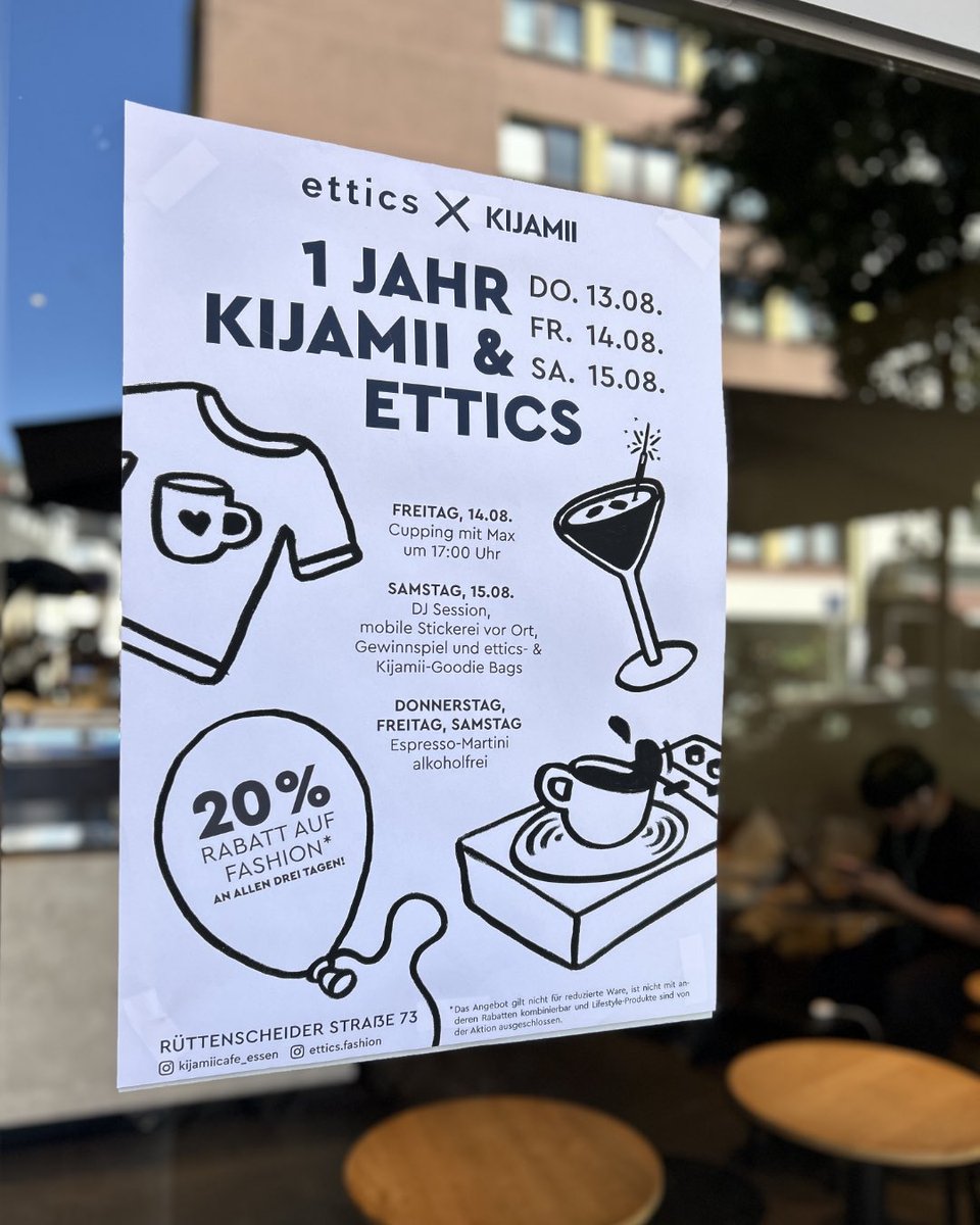 offguide's tweet photo. Fair Fashion trifft Specialty Coffee: Bei Ettics x Kijamii gibt es ausserdem Espresso-Martini alkoholfrei und 20 % Rabatt auf Fashion an allen drei Tagen. Da solltet ihr doch mal vorbeischauen. 🤩
#rüttenscheid #essencity #offguide https://t.co/SBuUU6okBb