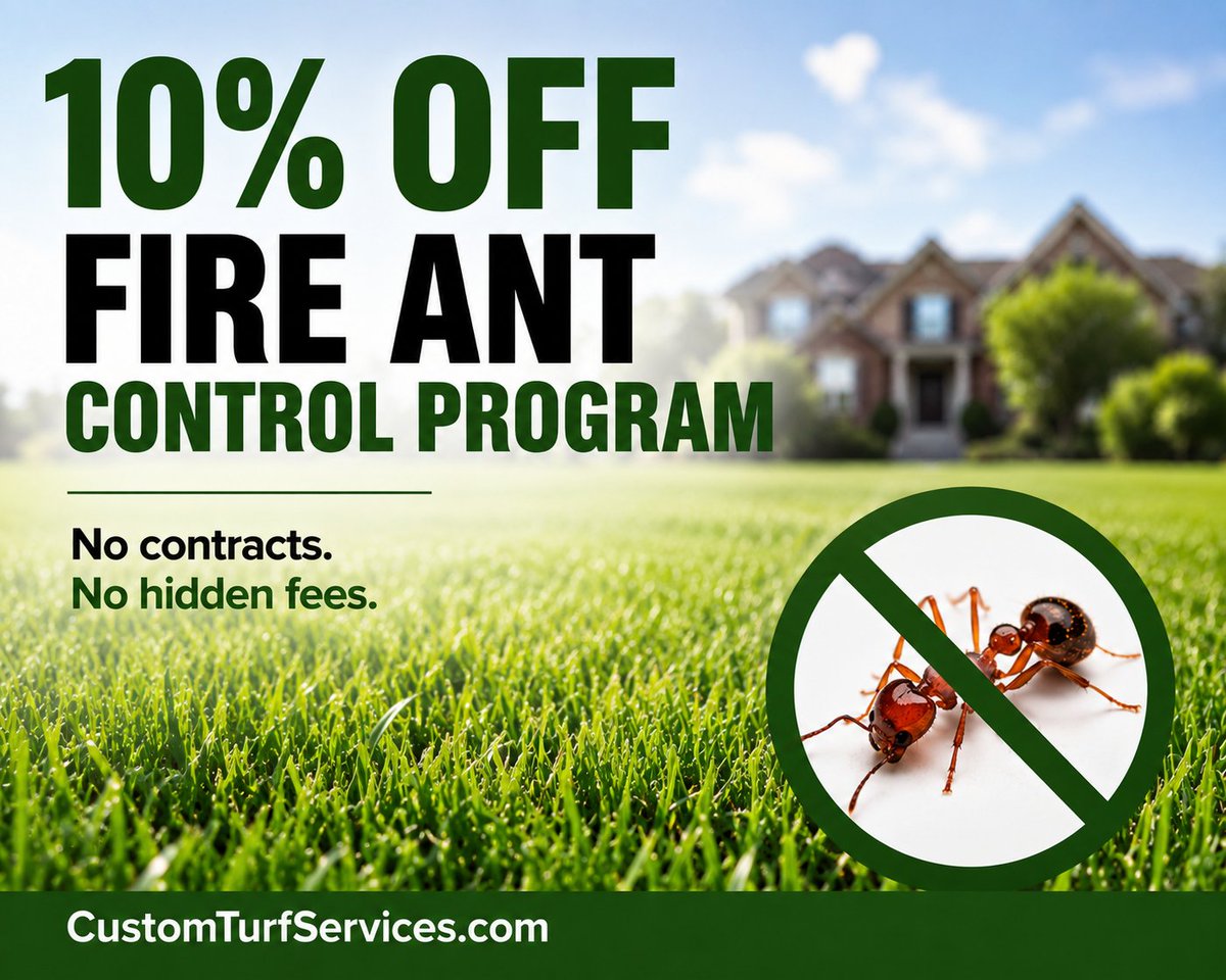 CustomTurfServ's tweet photo. Fire ants have a way of showing up at the worst possible time, whether it's kids playing outside or a backyard barbecue. 🐜

Take care of them before they feast on your ankles. Take advantage of our special, available through August.

#FireAntControl #DFWLawns https://t.co/eFXMAq9qde
