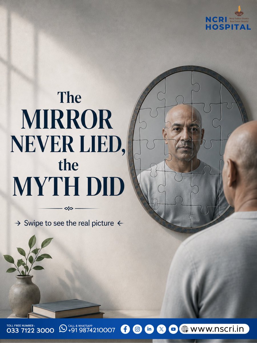 NCRI_Hospital's tweet photo. Cancer doesn’t always act like the villain—it often reflects the stories we tell about it. 
Myths can delay screenings, discourage treatment, and create unnecessary fear. Take a closer look. Challenge the myths. Reflect on the facts. 

#NetajiSubhasChandraBoseCancerHospital https://t.co/nwzF9PuNDY