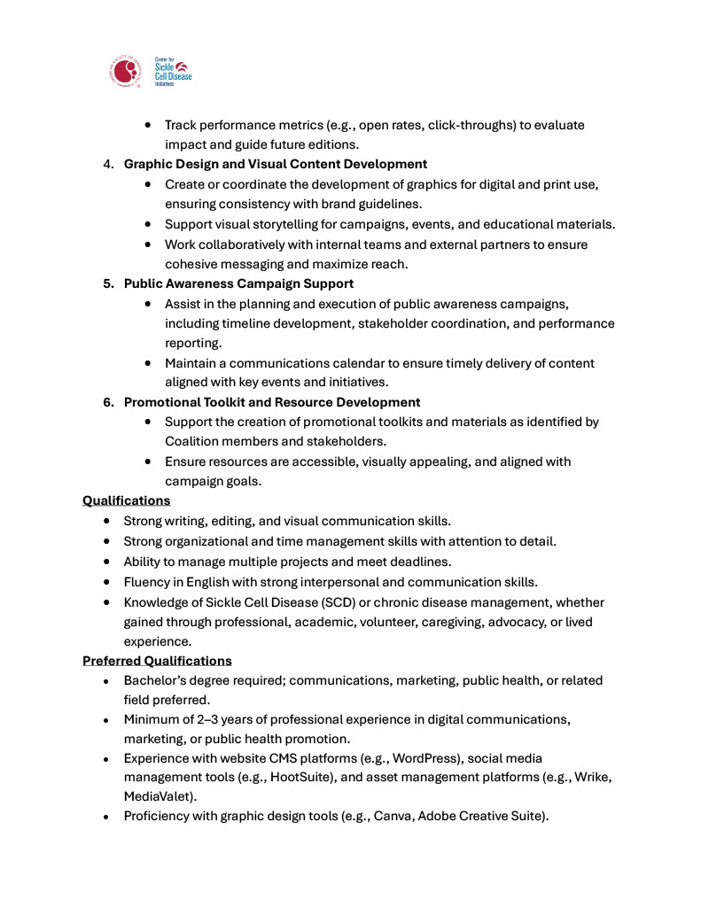 ConquerSCD's tweet photo. Calling all digital comms, marketing &amp; public health promotion pros!
ASH is hiring a Social Media Communications Consultant to support the Sickle Cell Disease Coalition with content, engagement, &amp; SCD resource promotion.

See the RFA below. Apply by Aug. 28: scd@hematology.org https://t.co/H6QNF3gk8V