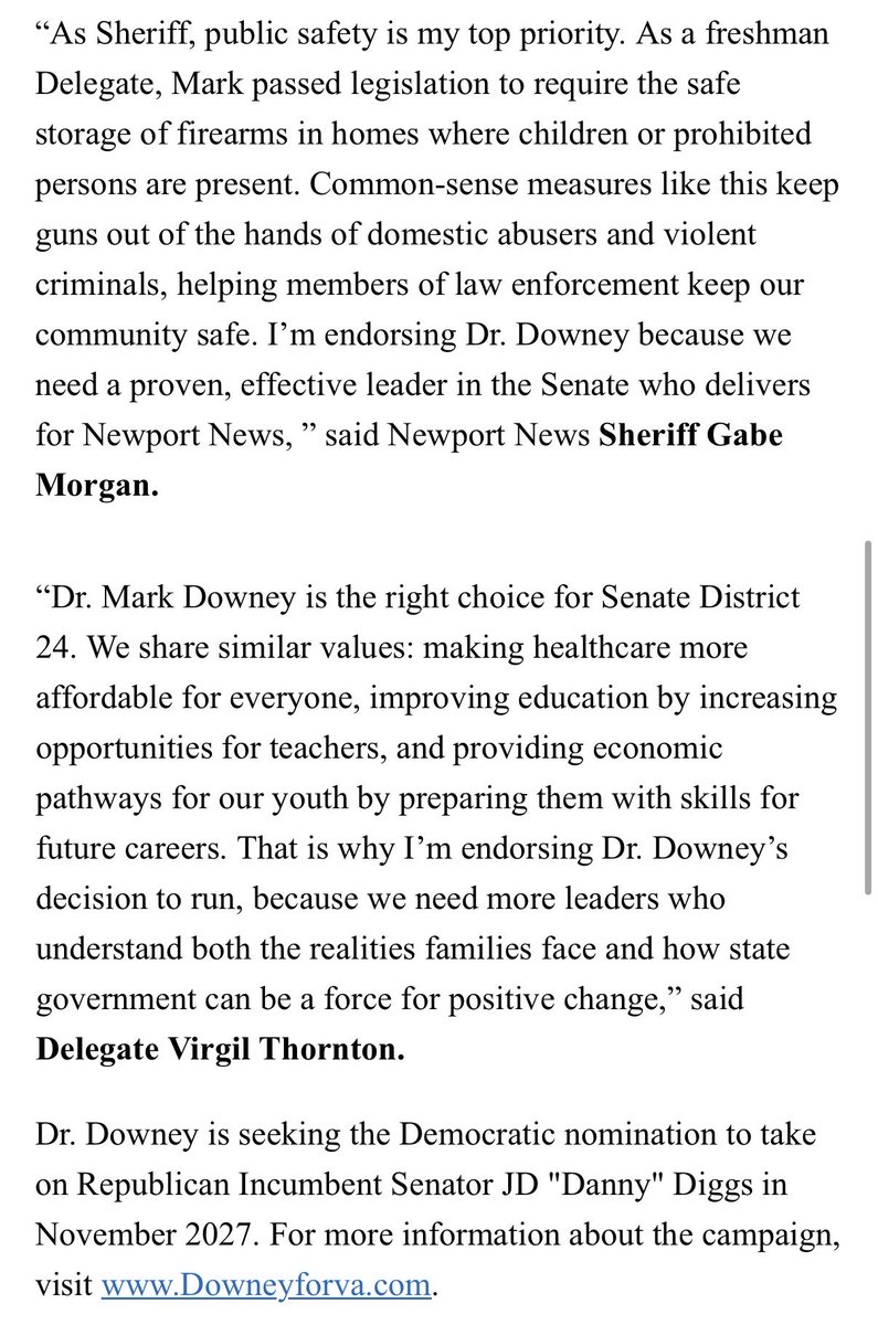 TylerEnglander's tweet photo. Inbox: Democratic Delegate Mark Downey is running for State Senate in SD24. 

That seat is currently held by Republican Senator Danny Diggs. https://t.co/Fh1sTBxcfl