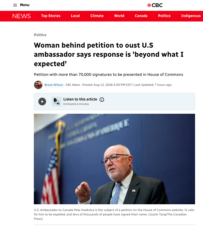 raghu_venugopal's tweet photo. Canadian blood liberated this man's birth city in the Netherlands from Nazis. In typical American ingratitude, he stands on our land and supports the annexation of our sovereign country to the US. Sign this petition to make him persona non grata.
https://t.co/GqbDfnguib https://t.co/xVpTblKU7U