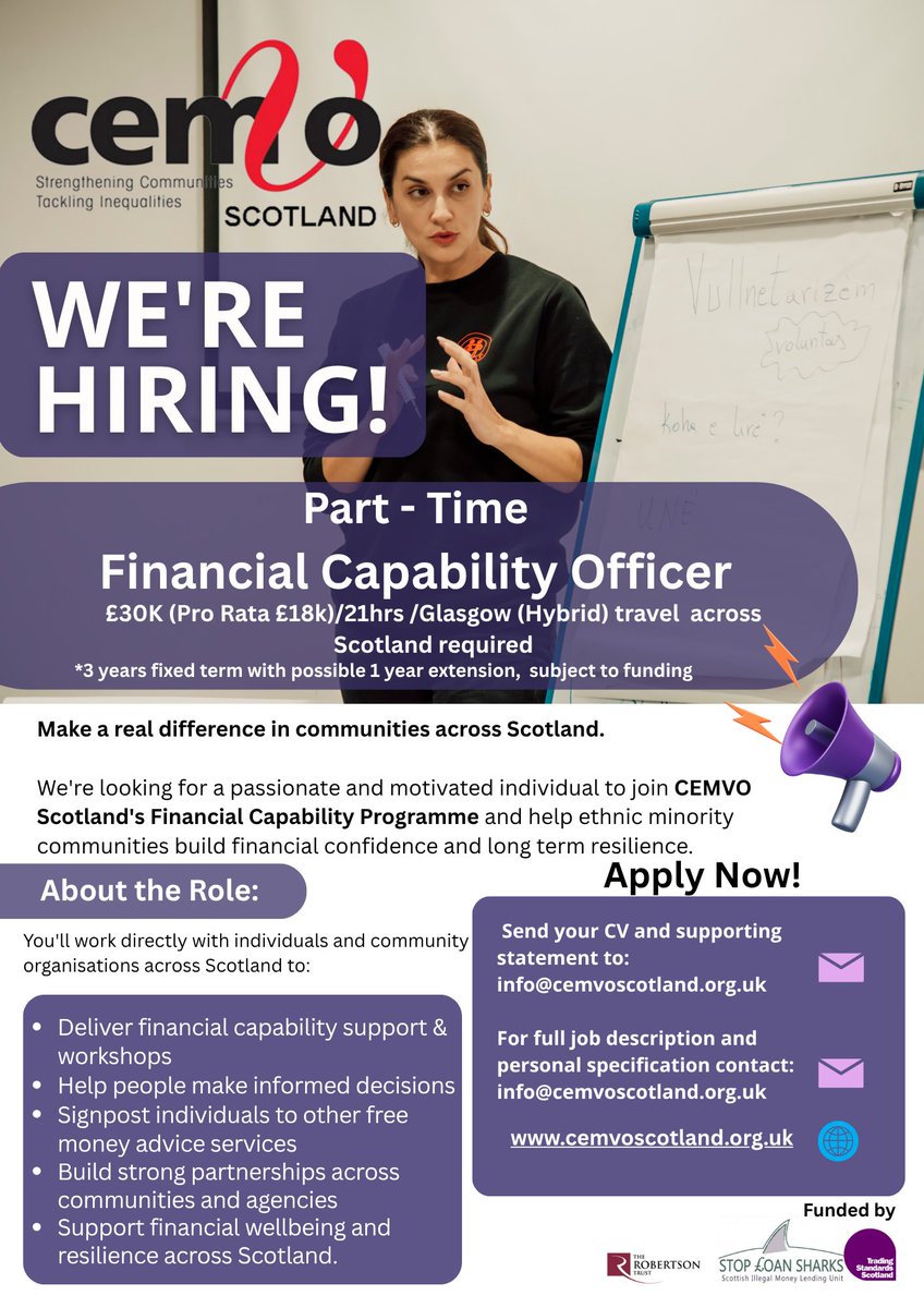 EqualJobsUK's tweet photo. It’s your last chance to apply for the Financial Capability Officer role at @cemvoscot. Applications close tomorrow, Friday 14th AUG.

Follow the link to apply:
https://t.co/QbRQqEjWb4

#FinancialCapability #Finance #FinancialJob #Charity #Jobs2026 #ThirdSecotorScotland #Glasgow https://t.co/t5x9MBACuq
