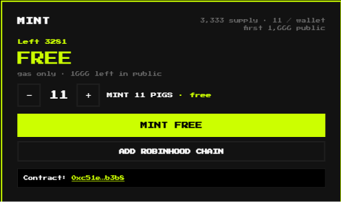 HoodPixelPigs's tweet photo. FREE!!

Half of the Pixpelpigs collection is available for the public to mint at no cost, along with half of the tokens!  

Mint for free by just covering the gas fees for up to 11 per wallet, plus the 1.1 million tokens that can be claimed for each set of 11 NFTs held. Enjoy! https://t.co/Ap3pcqTXpk