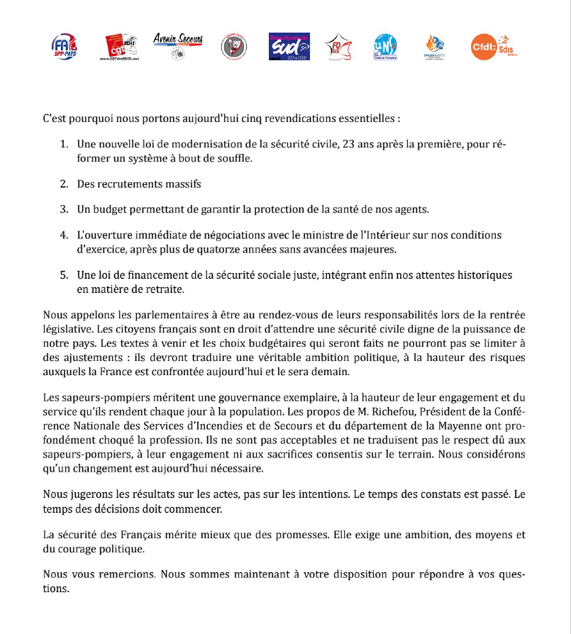 AvenirSecours's tweet photo. 🔥[Intersyndicale]🔥
Retrouvez la déclaration à la presse des organisations syndicales de ce jeudi 13 août suite de l'entrevue avec le ministre de l'Intérieur ce jour https://t.co/9a9RtdbOi4