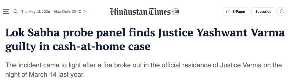 ARanganathan72's tweet photo. This is a historic opportunity for the Supreme Court of India to prove that it is not corrupt.

All it needs to do is to suo motu order an FIR against Yashwant Varma, something that couldn't be done earlier as he was a serving judge. https://t.co/wWym1SfV66