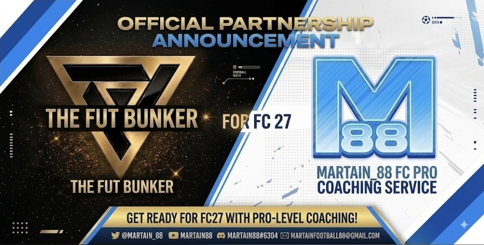 TheFUTBunker's tweet photo. 🚨 BIG ANNOUNCEMENT 🚨
​We’re hyped to partner with @Martain_88 and bring you elite EA FC coaching straight to The FUT Bunker! ⚽🔥

Be sure to follow  @Martain_88 and follow his Gameplay content here⬇️ @
https://t.co/a4b0rP1pfS

📈 ​Whether you're aiming for Rank 1 or looking to level up your game, here’s what’s on offer:

​✨ The Coach: 

● 5 years full-time coaching experience

● Former #1 in the World (Squad Battles) & Top 100 (FUT Champs)

● Trains all skill levels—from beginners to Pro Event players

​📚 What You’ll Learn:

● Master core football fundamentals & patterns of play (no gimmick cheats/glitches!)

●Turn key skills into second nature
​Tailored squad building & custom tactics

● Gameplay reviews, Co-Op coaching, & 1v1 sessions

● ​Online (Rivals/Champs) & Offline (Squad Battles) support

​💰 Pricing:

● 1 Session: £40

● 5 Sessions: £175 (Save £25!)

📈​Level up your game today. 
To book simply 
Dm @Martain_88 or 
Email @martainfootball88@gmail.com