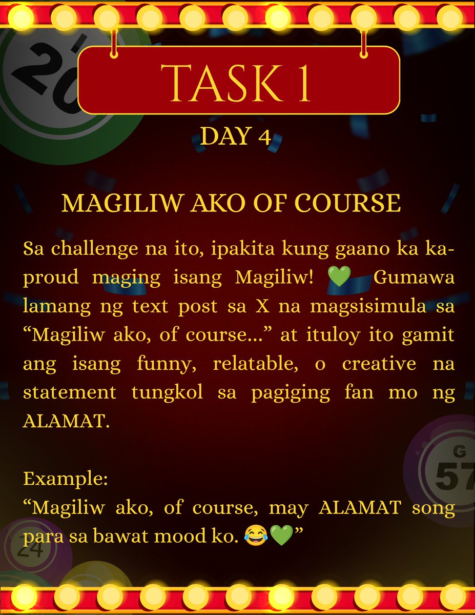 SintangMagiliw_'s tweet photo. “Magiliw ako, of course…”

Sa challenge na ito, ipakita kung gaano ka ka-proud maging isang Magiliw!  Post it on X! Don’t forget to tag Sintang Magiliw and use #SMBingoFest #ALAMAT #(YourPurok).  

Submit your entry here: https://t.co/zI1ay7ePR3 https://t.co/W91KbYkRo5