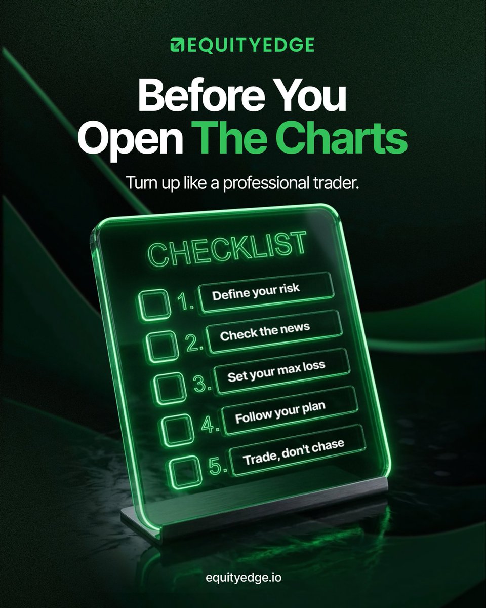 EquityEdgeUK's tweet photo. The best trades start before you open the charts. 📈

A solid routine beats emotions every time.

✔️ Define your risk.
✔️ Check the news.
✔️ Set your max loss.
✔️ Follow your plan.
✔️ Trade, don't chase.

Comment &amp; Share what your pre-market checklist look like? 👇 https://t.co/UcXXLZXGNM