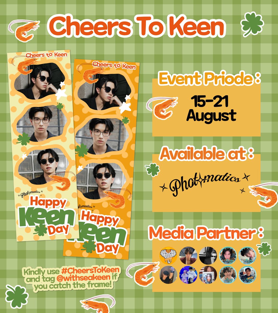 soularlix's tweet photo. Cheers to Keen! 🍀🦞

Keen birthday frame event
by @withseakeen

📅 15-21 August 2026
📍@photomaticsid 

Let’s create a cheerful moment for our lovely Keen 🧡

Don't forget to snap a photo and tag @withseakeen with #CheersToKeen if you use the frame! https://t.co/sAelcecefy