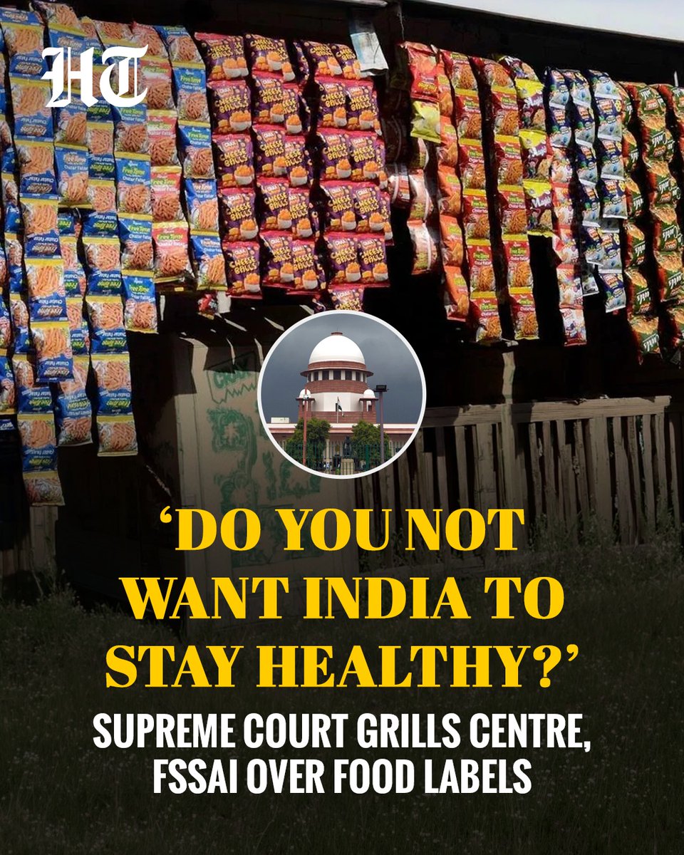 htTweets's tweet photo. The Supreme Court on Thursday questioned the Food Safety and Standards Authority of India (FSSAI) over its reluctance to introduce front-of-pack warning labels on foods high in sugar, salt and saturated fat, asserting that consumers, especially children, need to know what they are eating.
READ 🔗 https://t.co/ZDHVdZGh2H