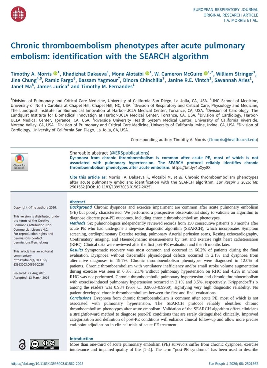 KessnerJp's tweet photo. SEARCH algorithm: Chronic Thromboembolism Phenotypes after Acute Pulmonary Embolism.
⚡️🫁❤️‍🩹🩻🩺😱😨
@ERSpublications @EuroRespSoc @ALATorax
@pneumosbpt @separrespira 

https://t.co/X1RjxqYkCx https://t.co/Ps7Tv1nr7K