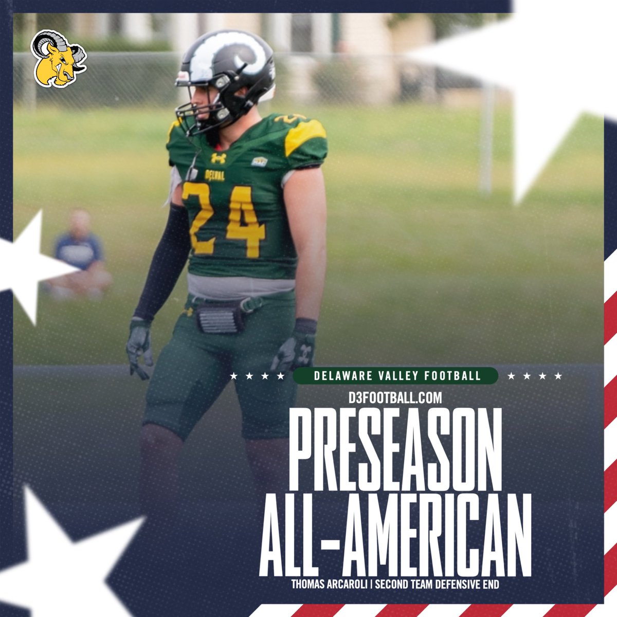 DVUfootball's tweet photo. Preseason honors for our guys from https://t.co/LDVB6WNhh4! 
Joel Perez earns First Team honors as a return specialist, and Tommy Arcaroli is named Second Team Defensive End!

#DelValFootball #Family https://t.co/cyJU6AMAr3