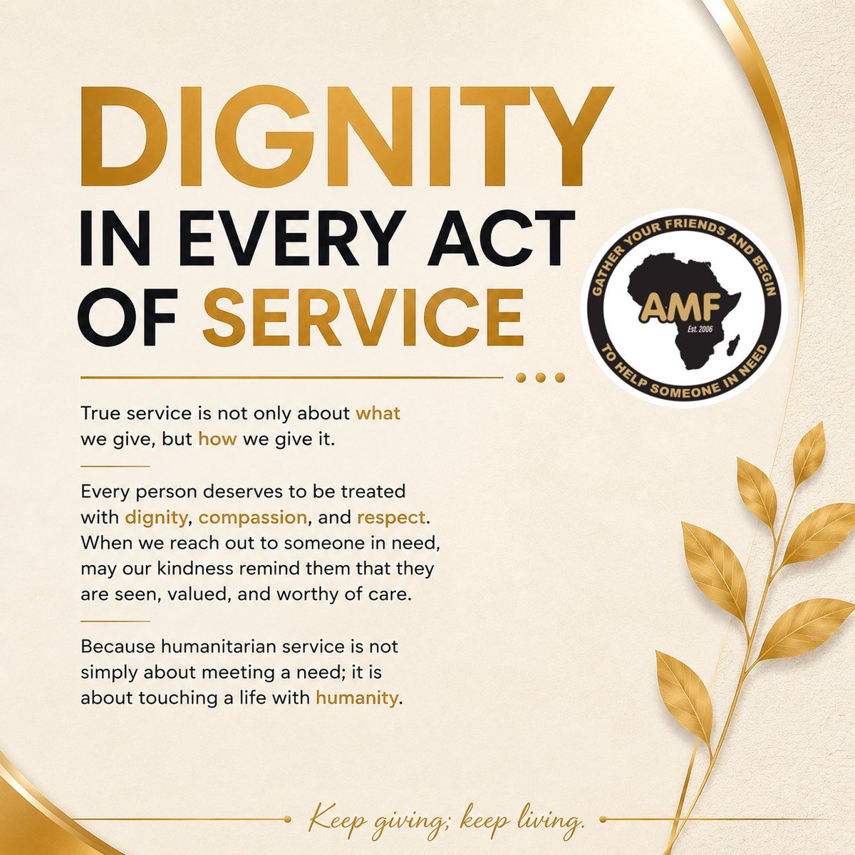 AMFdreams's tweet photo. At AMF, we believe that every person we encounter deserves dignity. May our acts of giving not only meet needs but also remind others that they are valued and cared for.

Keep giving; keep living.

#AMF #DignityInService #ServiceToHumanity #CompassionInAction #HumanityFirst https://t.co/mCjCn6z8gZ