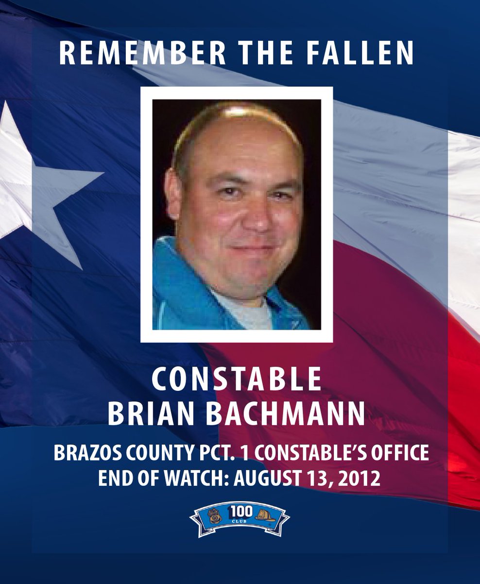 100ClubHouTx's tweet photo. Today we remember Brazos County Pct 1 Constable Brian Bachmann who was killed in the line of duty when he was shot while serving an eviction notice. #ForTheFallen https://t.co/BIbGKGxenF