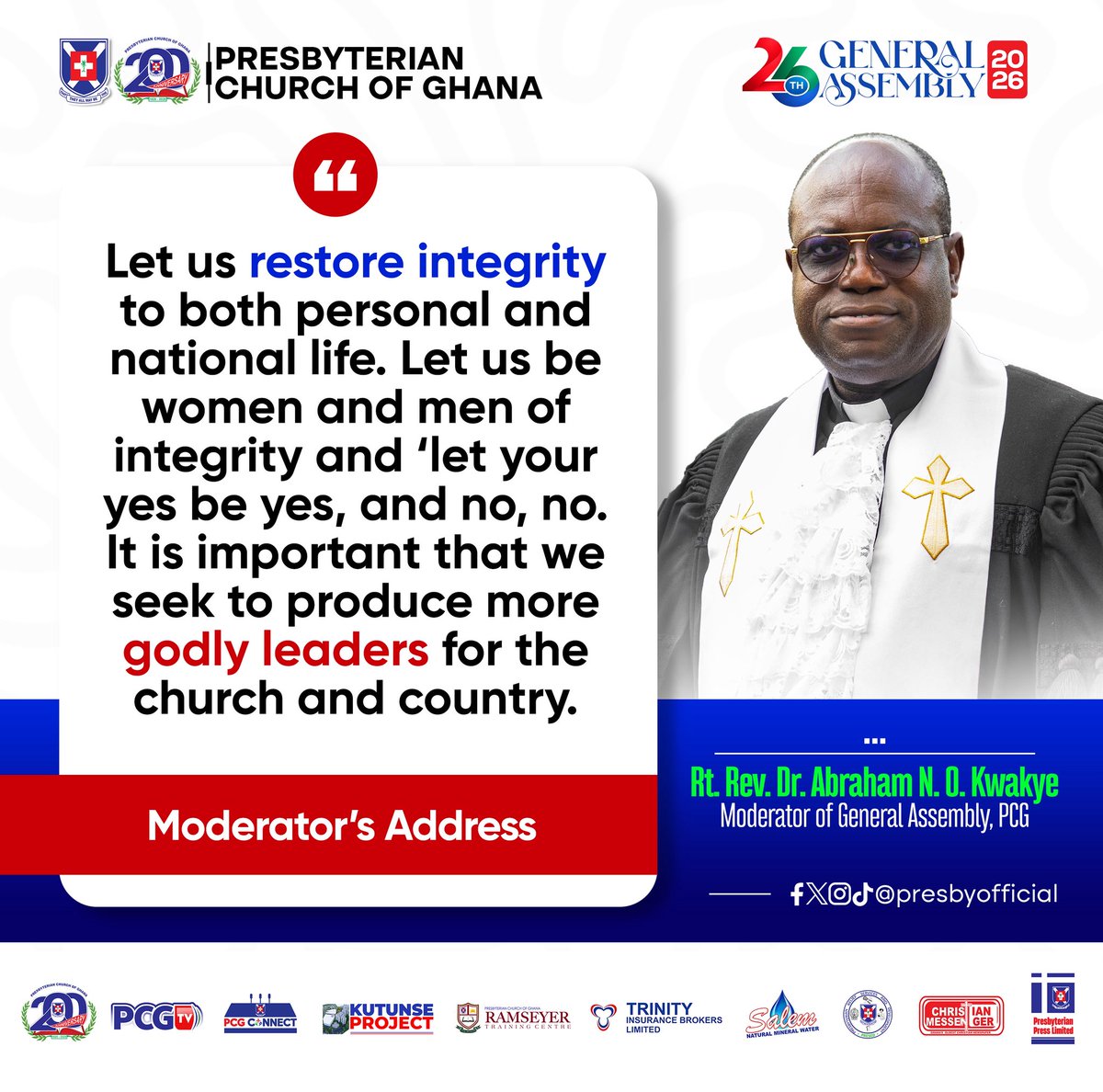 PresbyOfficial's tweet photo. #26thGA: Snippets of the Moderator, Rt. Rev. Dr Abraham Nana Opare Kwakye’s address. #PCG https://t.co/3sCa8oMHRZ