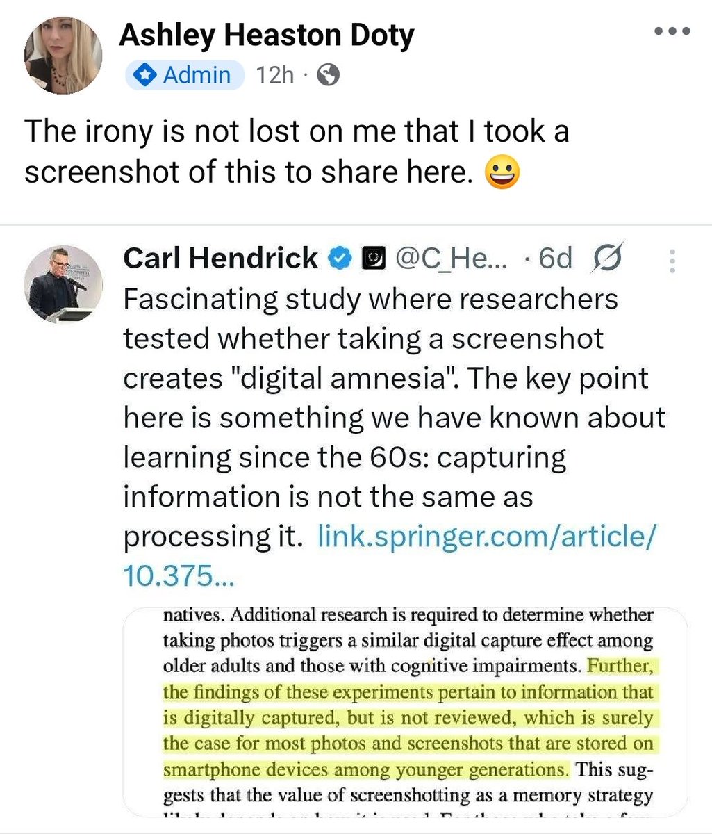 AshleyKayDoty's tweet photo. Inception of screenshots at this point. 😜
Join the Science of Learning in k-12 group to help grow a community dedicated to #scienceoflearning and evidence-informed practices in our K-12 spaces.
@C_Hendrick @PatriceBain1
@ollie_lovell @SoLInTheWild https://t.co/SBxcSL2Zbq https://t.co/4QdxKSVMZJ