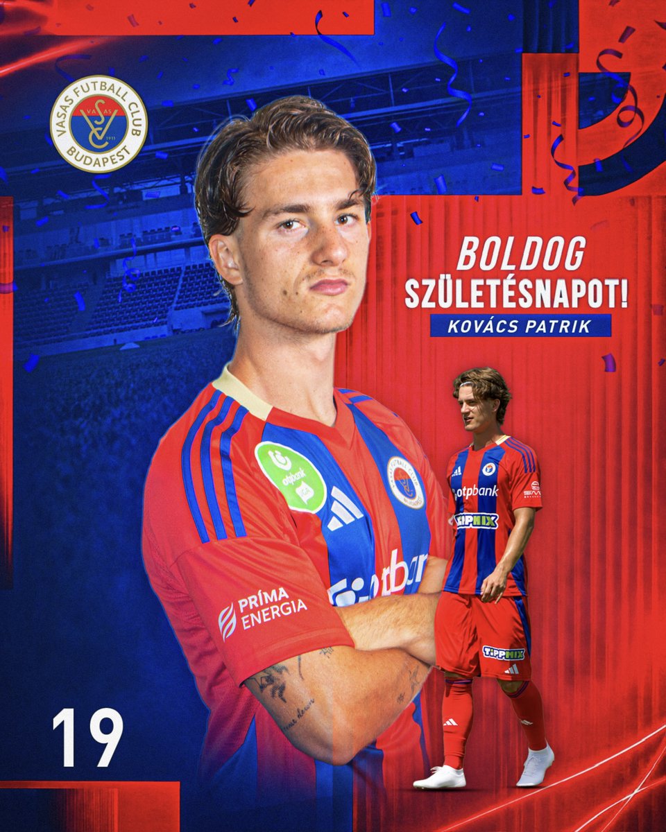 Vasas_FC's tweet photo. ❤️💙🥳🎂Ma ünnepli születésnapját fiatal, saját nevelésű támadónk, Kovács Patrik, aki az idei szezonban kooperációs partnerünknél, a Mezőkövesd csapatában szerepel. Isten éltessen, Patya! #hajravasas #vasas #vasasfc #vasasfutballclub https://t.co/CJtNxzba4r
