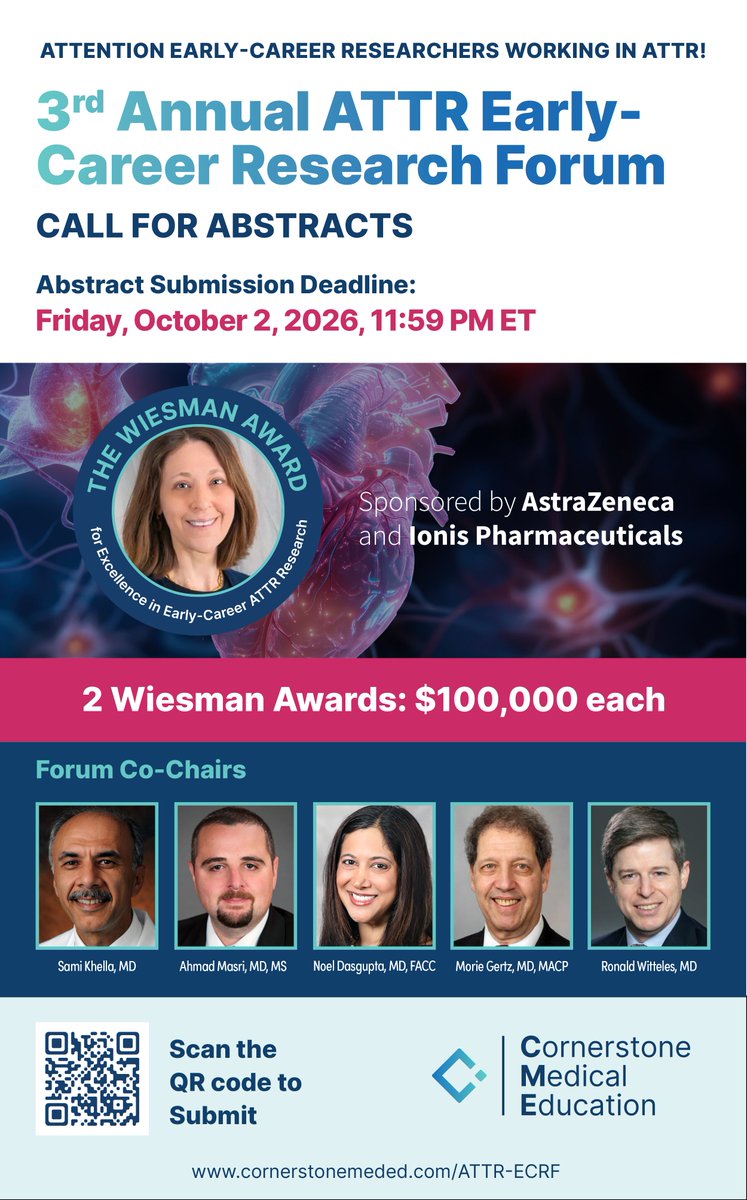 Cornerstone_CME's tweet photo. We're officially on the countdown to $100,000 in #ATTR #Research funding! Have you submitted yet?

Submit your abstract here: https://t.co/ORDISmkW4e
