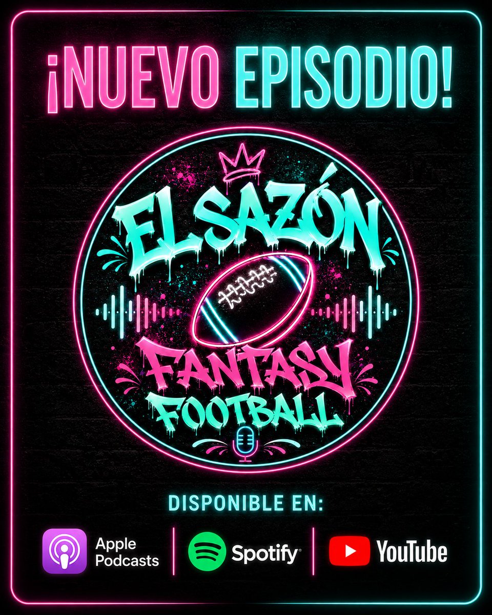El_Sazon_FF's tweet photo. Episodio #2 ya disponible. Hablamos de la AFC ESTE y el ADP de los jugadores que realmente importan para tus drafts  
🎙️ Apple Podcast: https://t.co/Y0iUNj8bXe 📷 
🎙️Spotify: https://t.co/aySFd2vftV
Fantasy Football en español, con sabor latino.📷📷  #AFCEAST #FANTASYFOOTBALL https://t.co/Xm4r1K8aWx