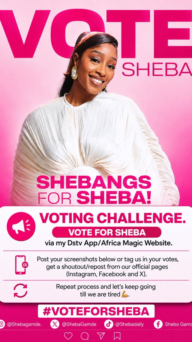ShebaGamde's tweet photo. ‼️Shebangs VOTING CHALLENGE‼️. 
Are you currently voting for Sheba or you are assuming “she will be safe”?Post your voting receipts below(time stamp 😉). 
Retweet and tag others to join the challenge. 
We will be engaging with every voting post we see👇🏽👇🏽. 
#BBNaija #VOTESHEBA https://t.co/qpo8N8e4Xb