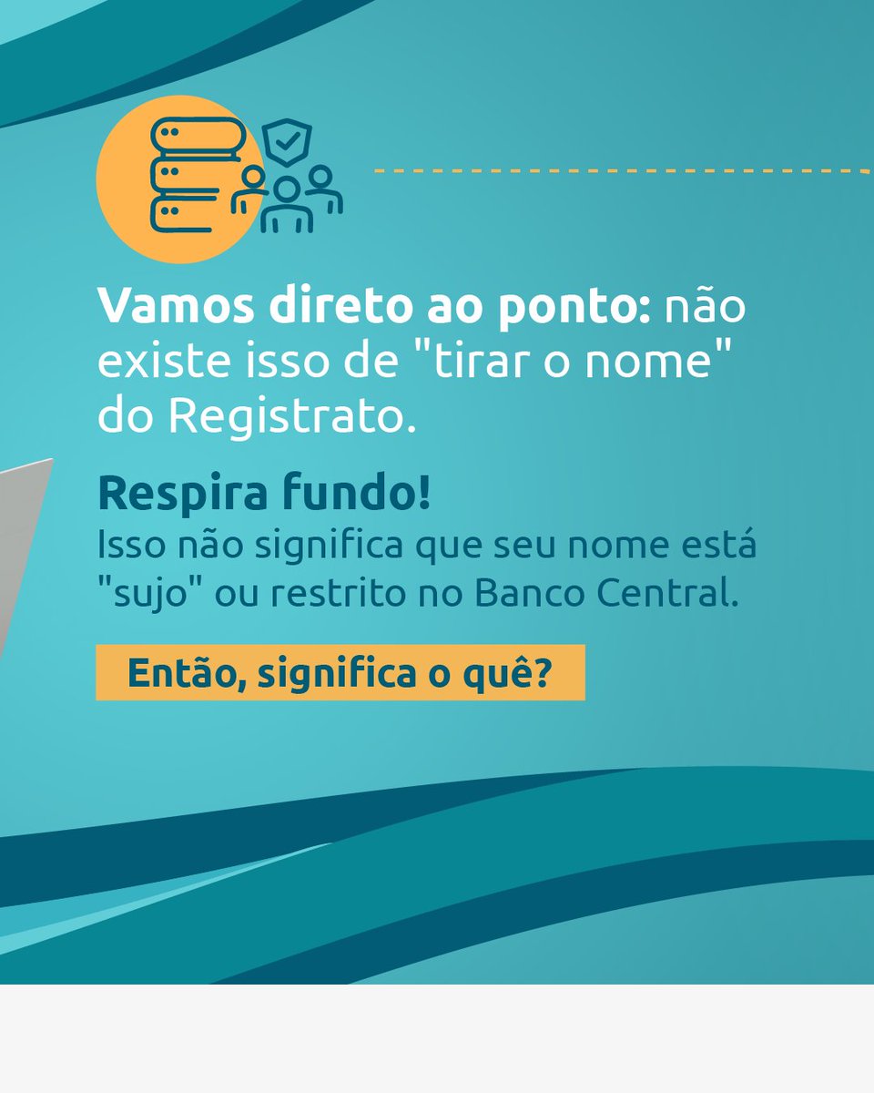 BancoCentralBR's tweet photo. Pensando em "tirar seu nome" do Registrato? Cuidado com a desinformação!

Muita gente confunde o Registrato com órgãos de proteção ao crédito, mas o sistema do Banco Central não é um cadastro de negativados.

É um serviço público e gratuito que funciona como um extrato da sua vida financeira. Nele, você pode consultar onde tem ou teve conta, chaves Pix, empréstimos, financiamentos, cheques devolvidos e outras informações sobre seus relacionamentos com instituições financeiras.

👇 Saiba mais no fio!

#BancoCentral #Registrato #MeuBC #SistemaFinanceiroNacional