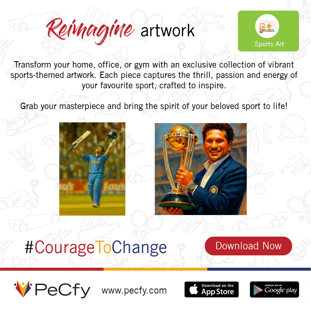 PeCfy_'s tweet photo. Discover a collection of sports-themed artwork in a whole new way with #PeCfy . Follow us to learn more.
.
Download The App On:
Apple Store - https://t.co/VEIlezCXoB
Google Play - https://t.co/P34zseygEU
.
#SuperApp #SportsTech #FanEngagement  #IndiaSports #SportsArt #ArtAndSport https://t.co/a3Fz9QqrUw