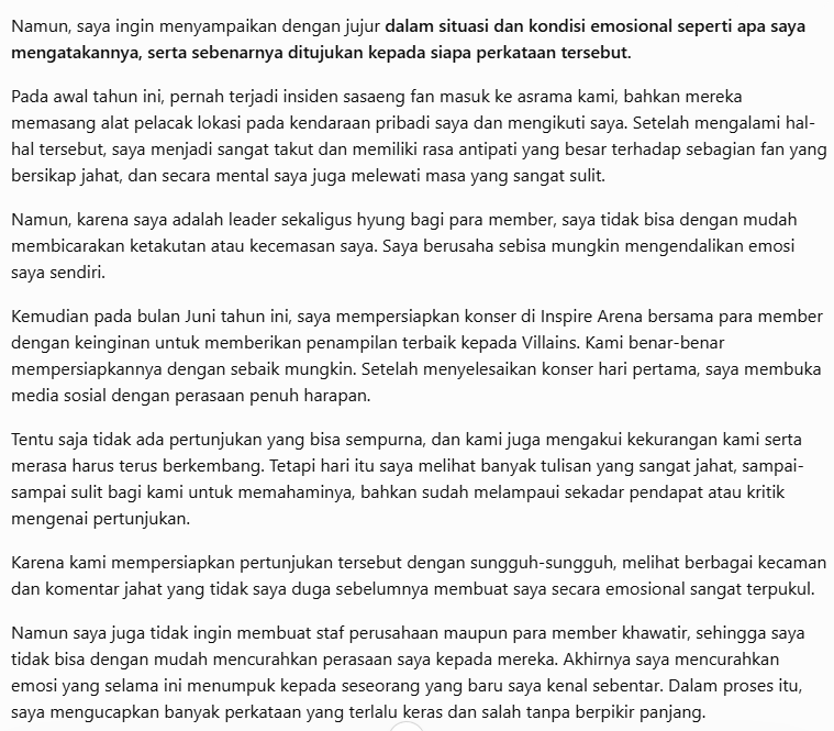 yapperddu's tweet photo. "Bagi saya, para member selalu merupakan orang-orang yang saya banggakan, dan Villains selalu merupakan orang-orang yang saya syukuri.”

sedihhhh https://t.co/SwRNvjPyTk