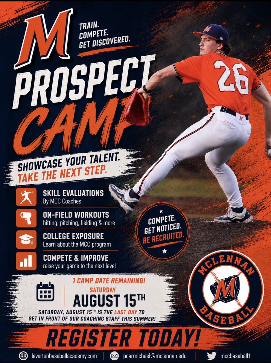 mccbaseball1's tweet photo. Final Camp of the summer is this Saturday. Registration still open. Would love to see you at Bosque River Ballpark.

Sign-up: https://t.co/pLZxERyk4o https://t.co/qSyZsUJwCf