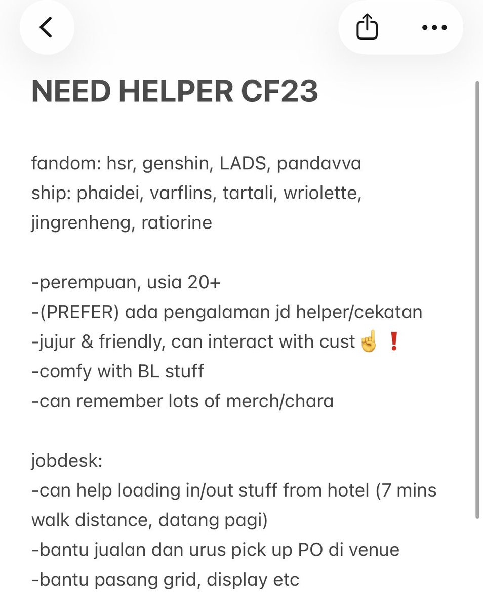 arudeluu's tweet photo. [help🩷]

haiii aku butuh helper buat #cf23 both days yaa!
dapat fee, lunch, akomodasi/uang transport (detail di dm) https://t.co/SjtDFOVbTD