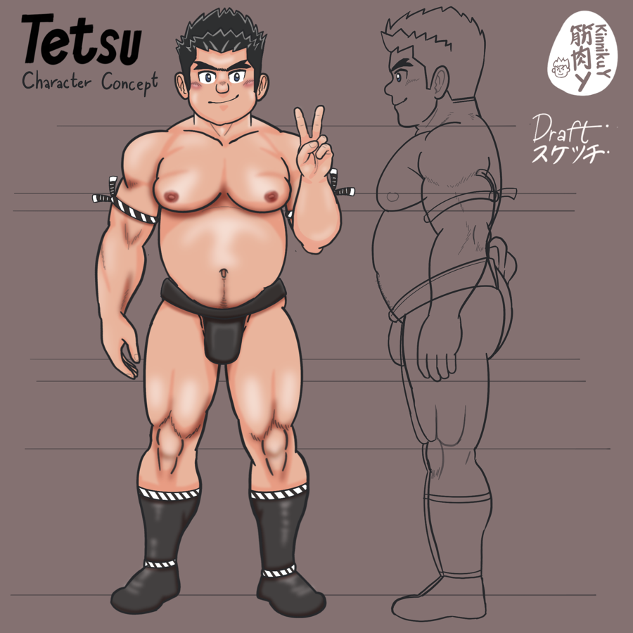 Kinniku_Y's tweet photo. Character Design: Tetsu 💪
1st-year student, new member of the Pro-Wrestling Club.
A former high school sumo wrestler!
Already loving his chubby + athletic build 🔥
His first fight is coming in U-League Chapter 3!
Catch up with Chapters 1 &amp; 2 on BOOTH:
https://t.co/xy2eAQIUL4 https://t.co/2aO8qC3kUN