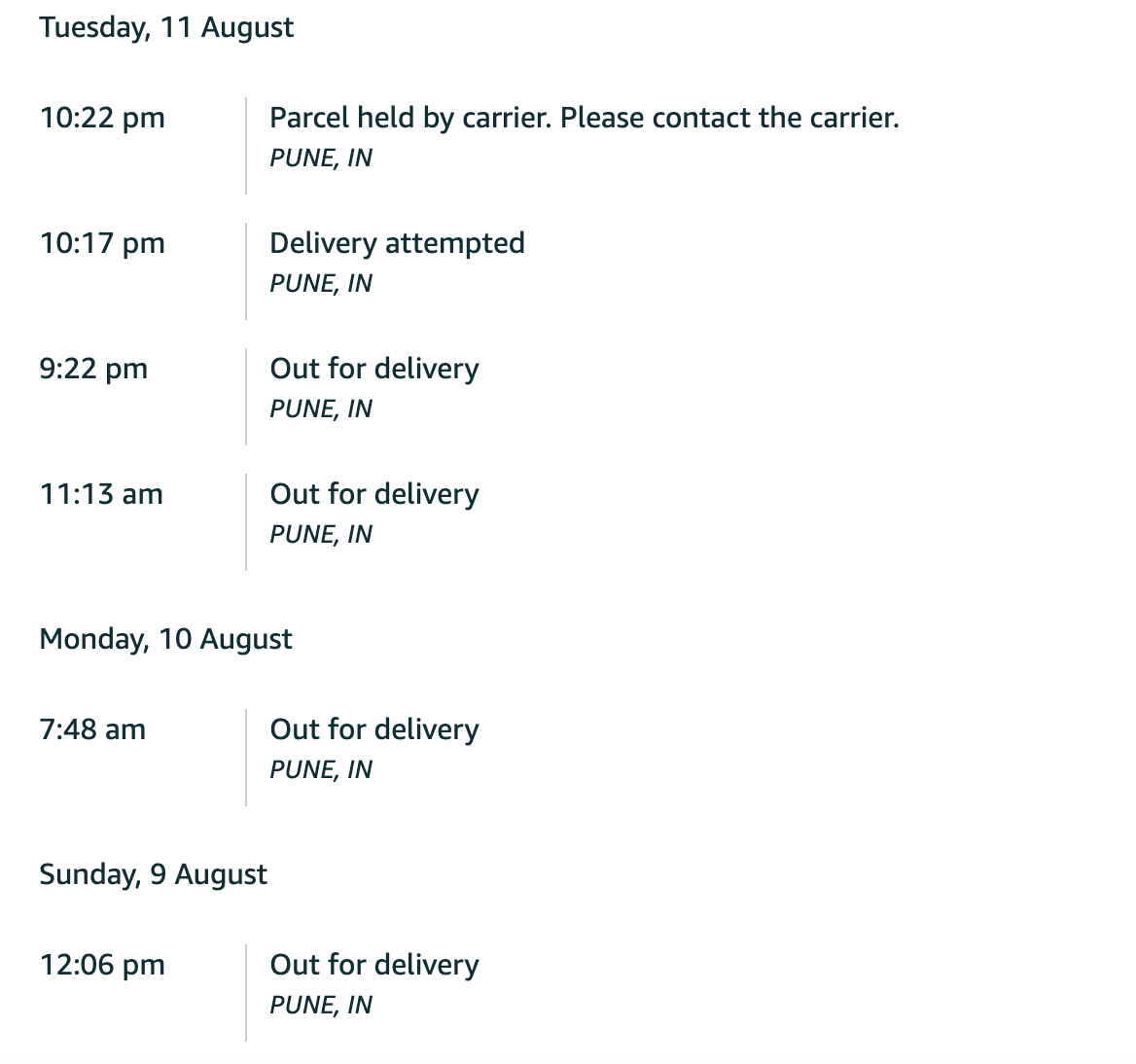 thisisRachitt's tweet photo. @AmazonHelp  I placed an order on @amazonIN on 07Aug, was supposed to be delivered in 1 day on 08Aug, still not delivered by 13Aug. 
No contact from Delivery person. No proper response from Customer care except "please wait". This is unprofessional behavior
Can you please help? https://t.co/uqK2DHT2ZK