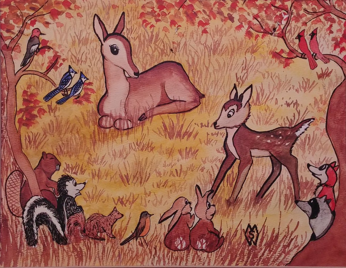 MattStarrFineA1's tweet photo. On this date, Aug. 13th in 1942 the movie Bambi was released. Here are my watercolor paintings of Bambi and friends. I appreciate your feedback and sharing my art with others.
#mattstarrfineart #Bambi #cartoon #thumper #deer #fawn
#art #painting #tshirts #ArtoftheDay https://t.co/ftB9e9rnrr