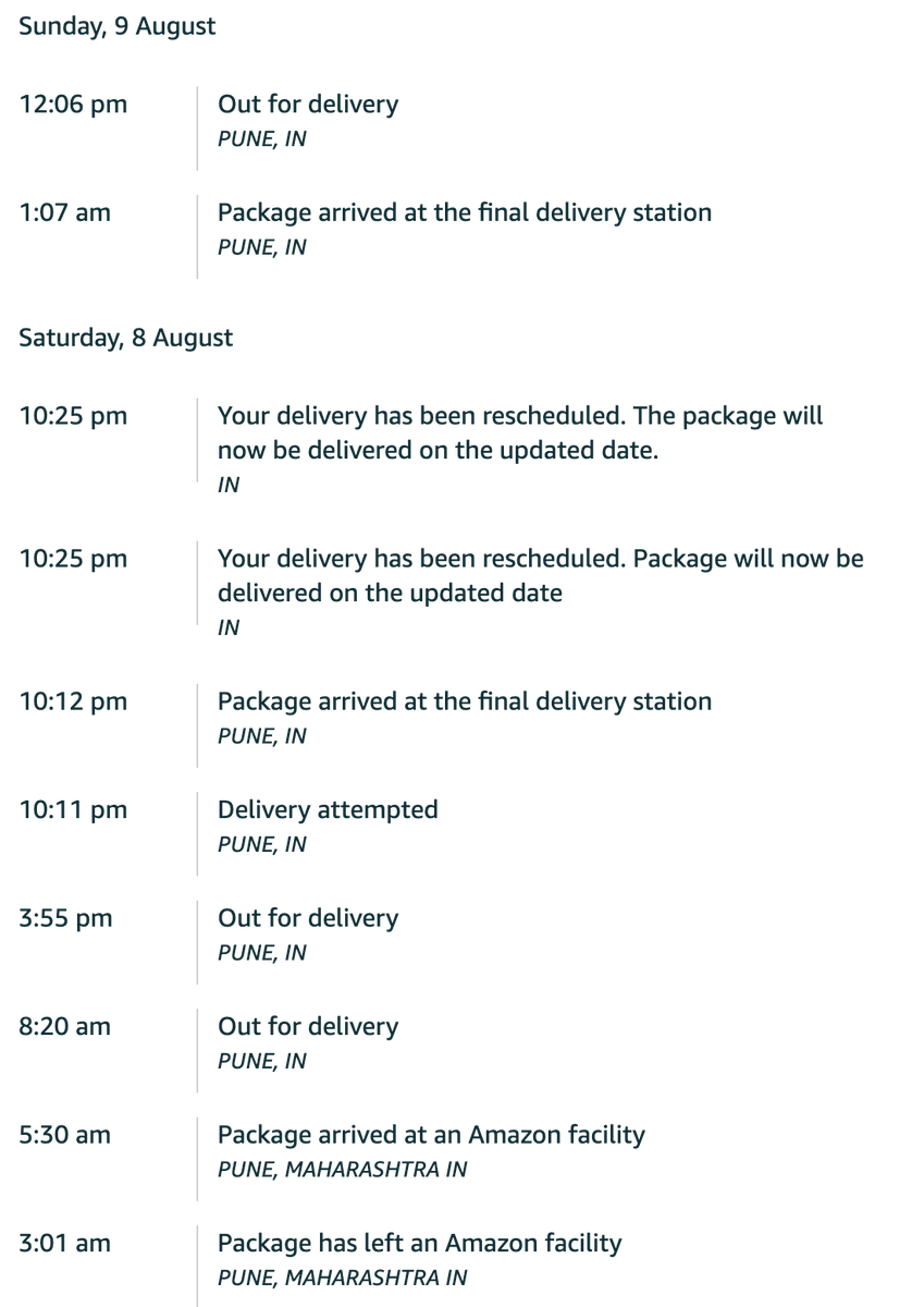 thisisRachitt's tweet photo. @AmazonHelp  I placed an order on @amazonIN on 07Aug, was supposed to be delivered in 1 day on 08Aug, still not delivered by 13Aug. 
No contact from Delivery person. No proper response from Customer care except "please wait". This is unprofessional behavior
Can you please help? https://t.co/uqK2DHT2ZK