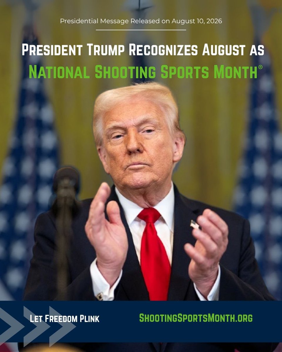 NSSF's tweet photo. What’s your favorite part of his announcement?

Presidential message recognizing National Shooting Sports Month👇

https://t.co/fCMYAX6phu

#ShootingSportsMonth #POTUS | @WhiteHouse | @realDonaldTrump https://t.co/lYFQmbJwbq