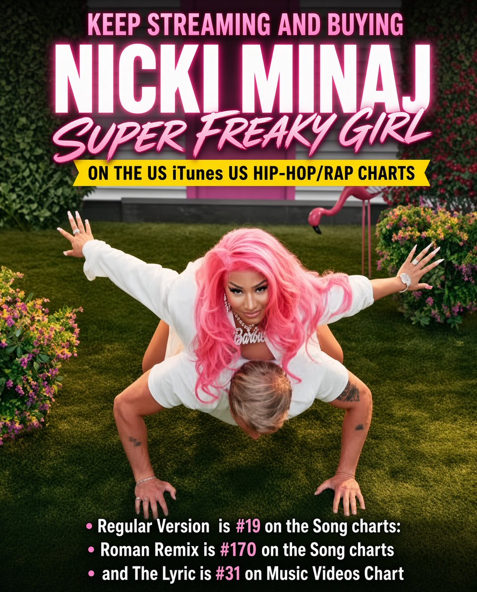 AnimeBarbz2002's tweet photo. Barbz, make sure you keep buying and streaming. @NICKIMINAJ #SuperFreakyGirl is on the US iTunes Hip-Hop/Rap Charts. We are still celebrating #4YearsOfSFG. Keep 
Buying and Streaming Y’all 
#NickJames #SFG https://t.co/LpDdTQSyIm